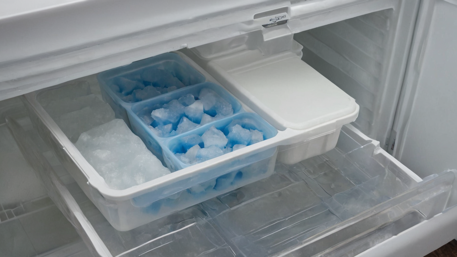 Freezer drawer organization with ice tray