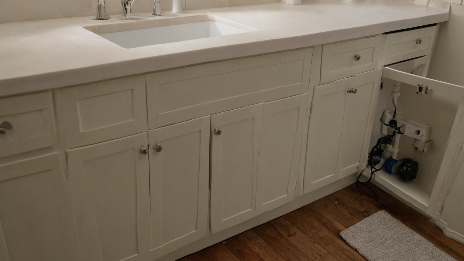 Kitchen cabinet and shutoff access overview