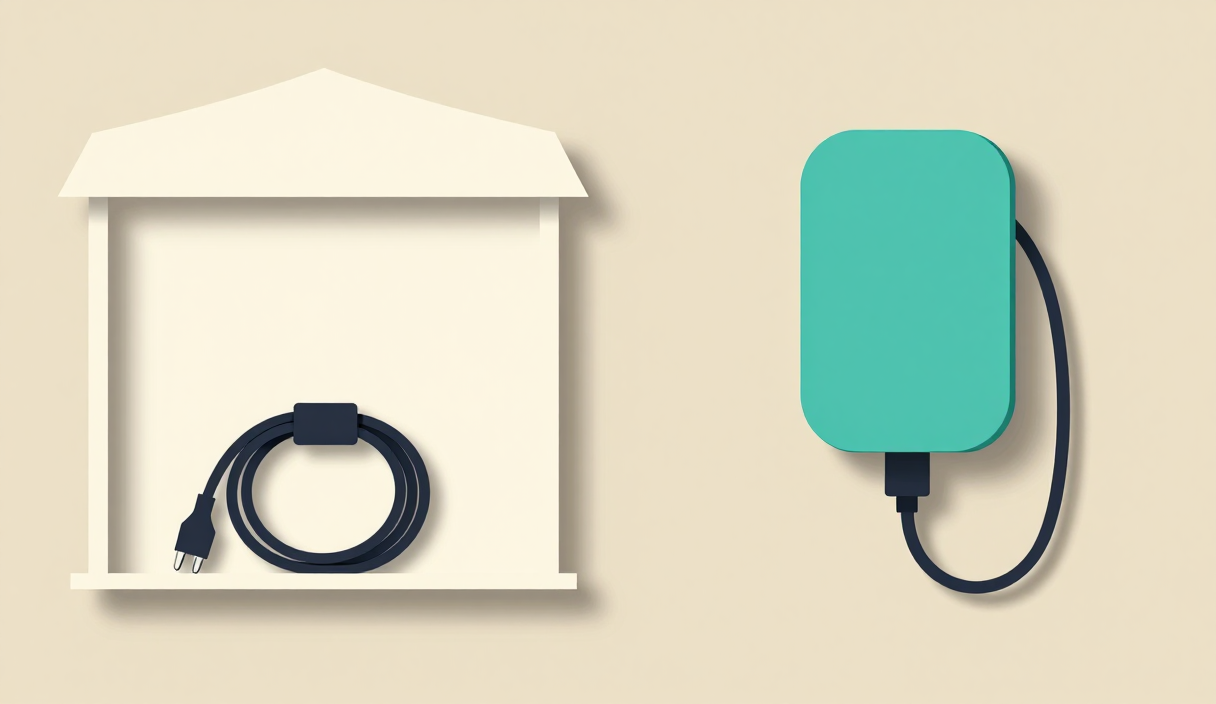 Abstract comparison of a portable Level 1 cable and a wall-mounted Level 2 charging point